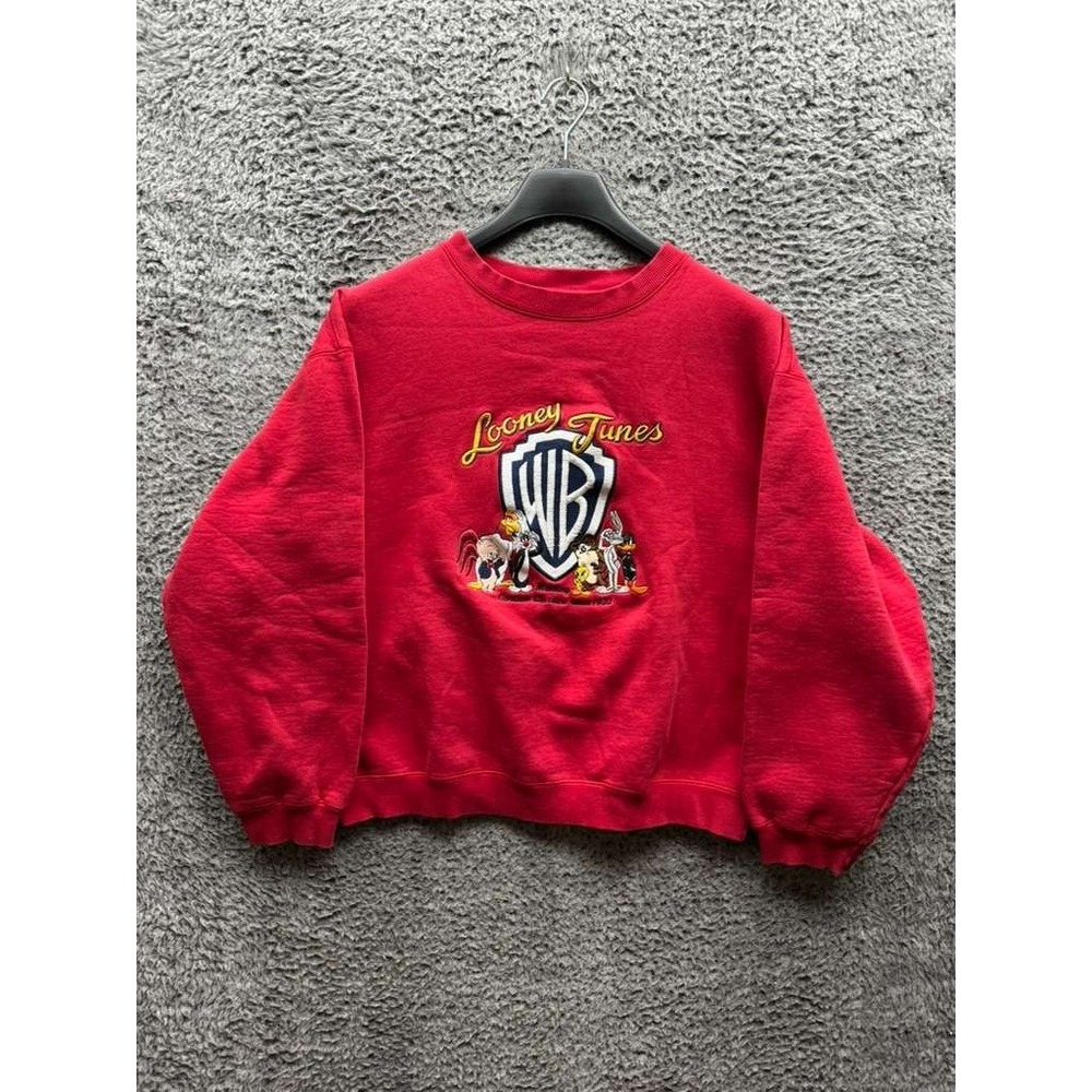 Vintage Warner Bros. Looney Tunes Embroidered Crewneck Sweatshirt Red Men Size L